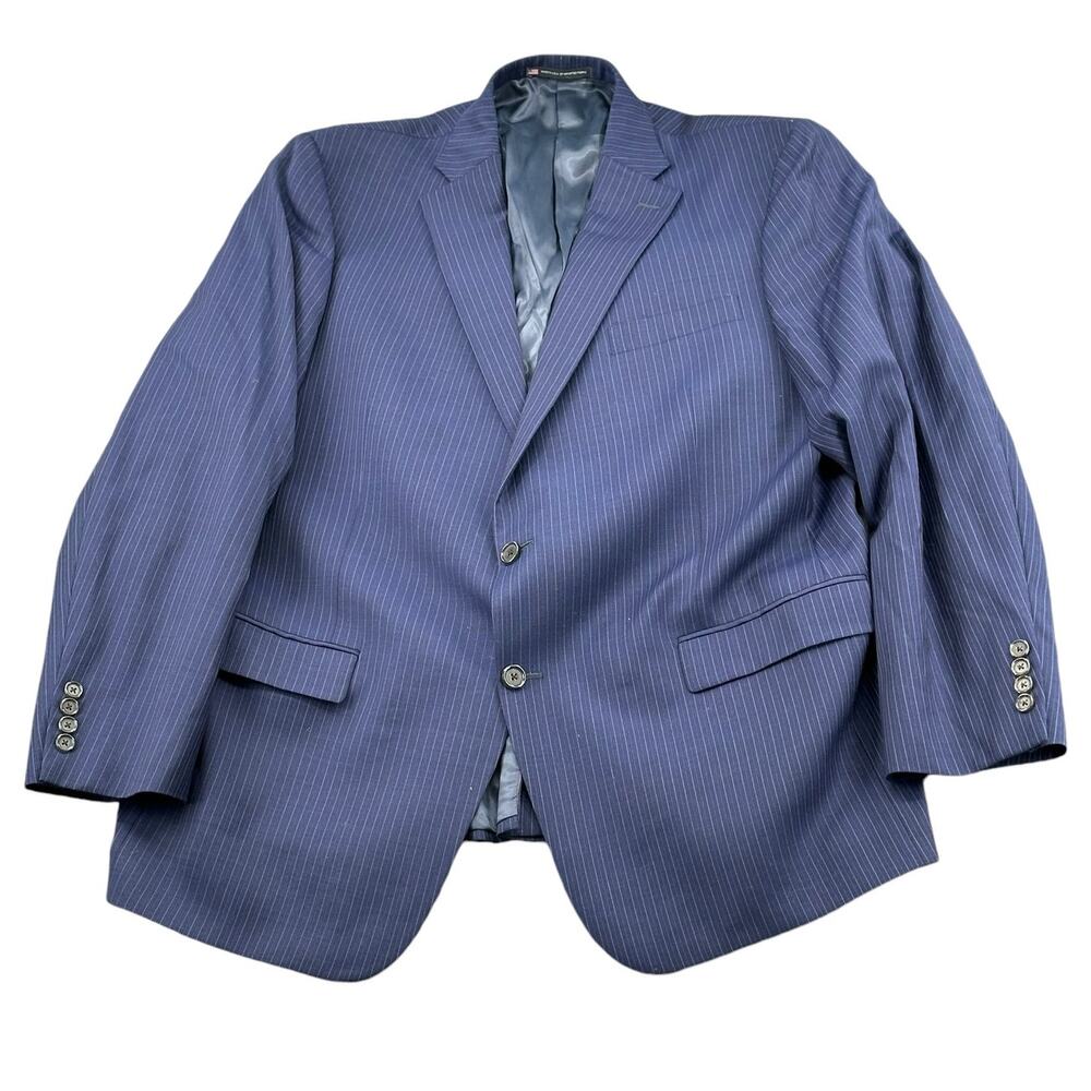 Hart Schaffner Marx Suit Jacket Mens‎ 48L Navy Pinstripe Lined Business Office